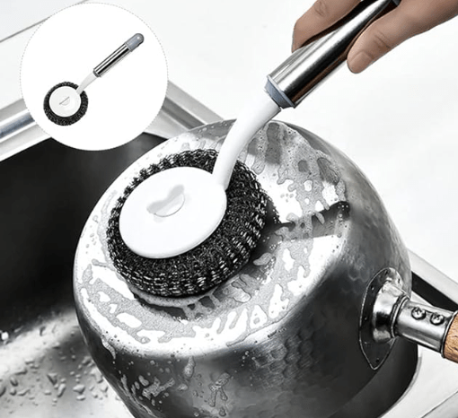 Stainless Steel Sponges Scrubbers with Removable Long Handle for Rust and Dirt, Sanding Steel Wool Cookware Cleaner with Handle Metal Scouring Pads for Utensil Steel Wool - Image 3